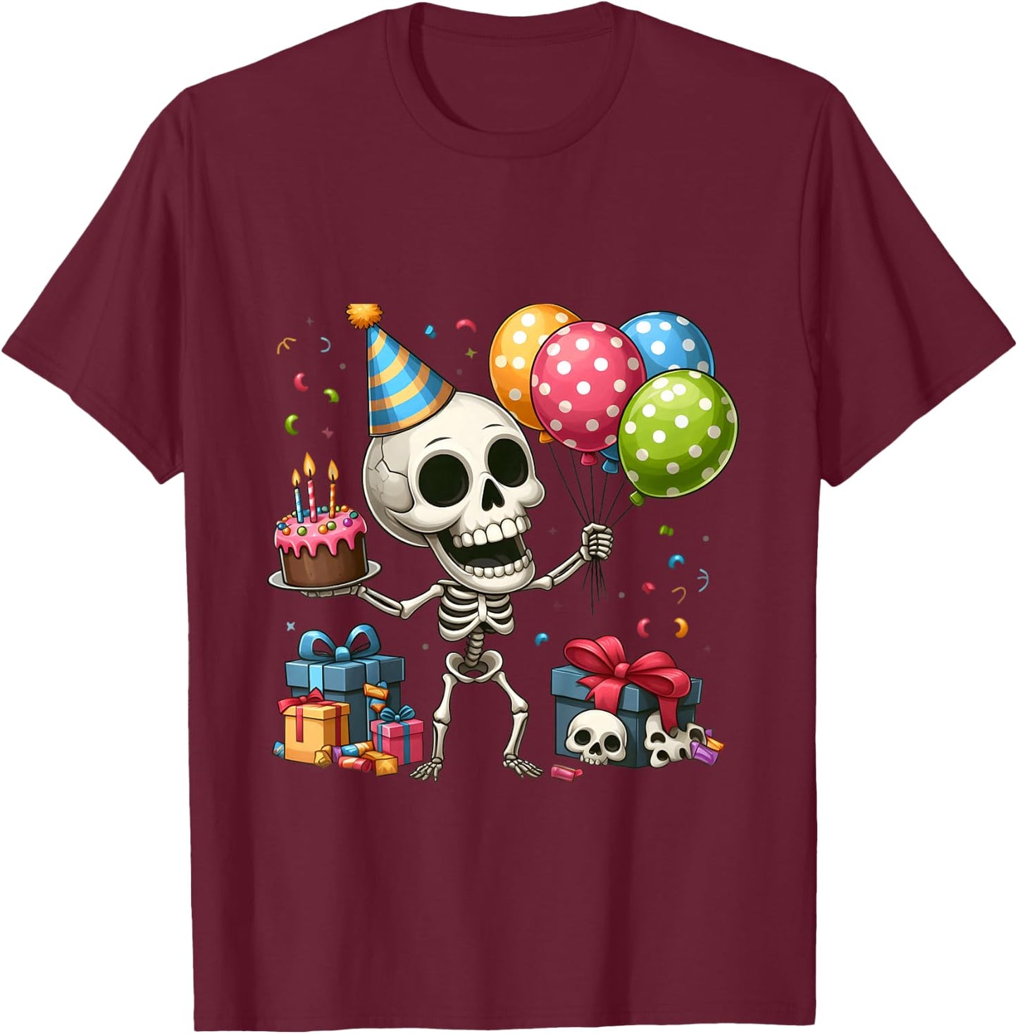 Kids Its My Birthday Party Halloween Skeleton Birthday Toddler T-Shirt - T-Shirt | Maroon