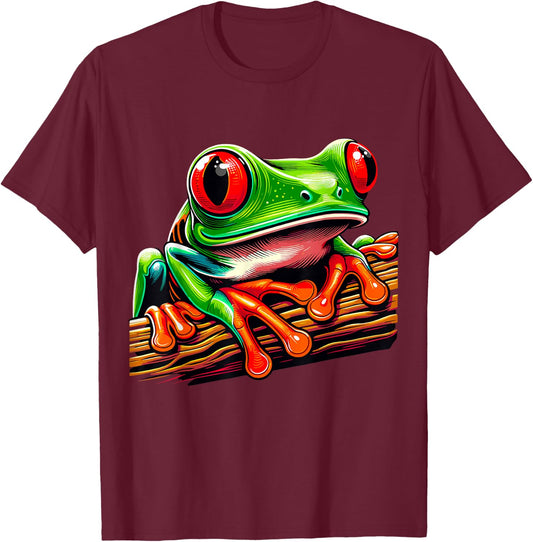 Humorous Frog lover Gifts Green Body Tree Frog Red Eyed Tree Frog Rainforest Amphibian T-Shirt - T-Shirt | Maroon