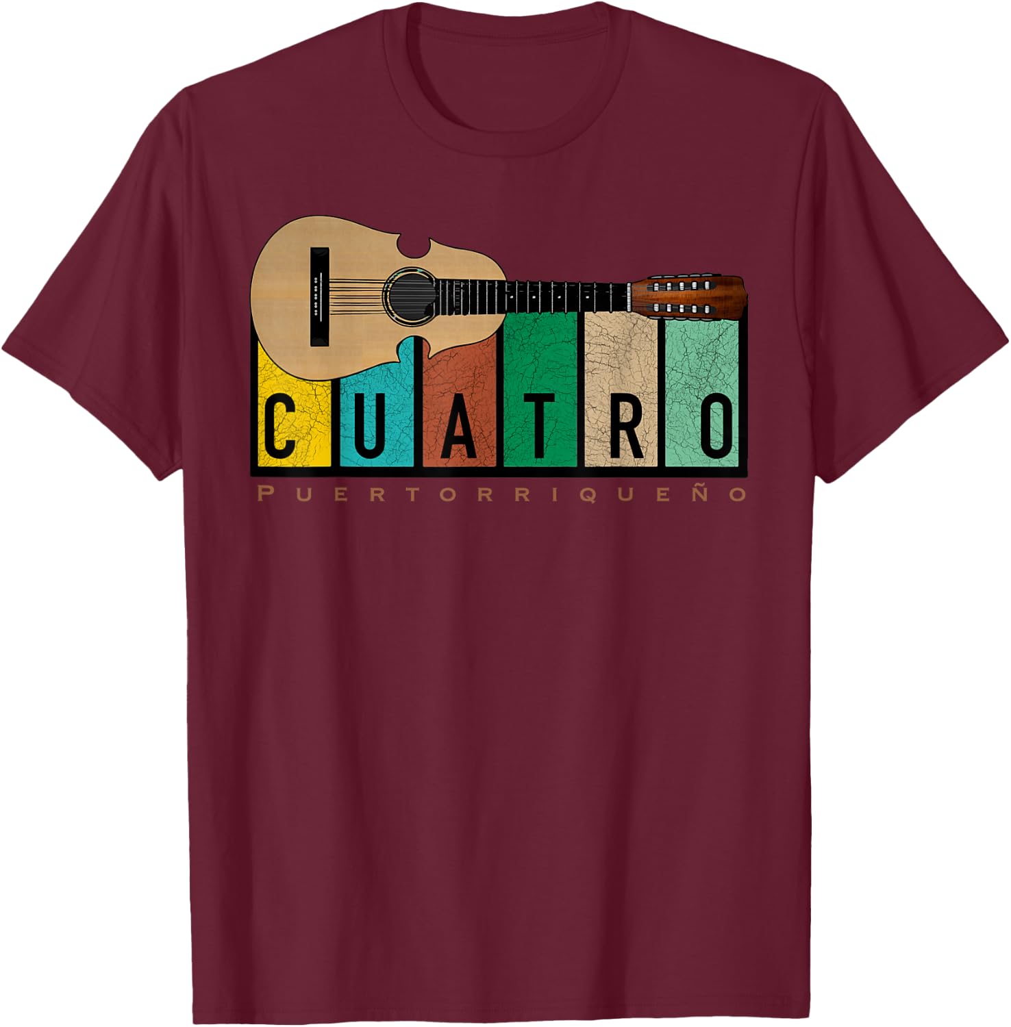 Puerto Rican Cuatro Boricua Guitar T-Shirt - T-Shirt | Maroon