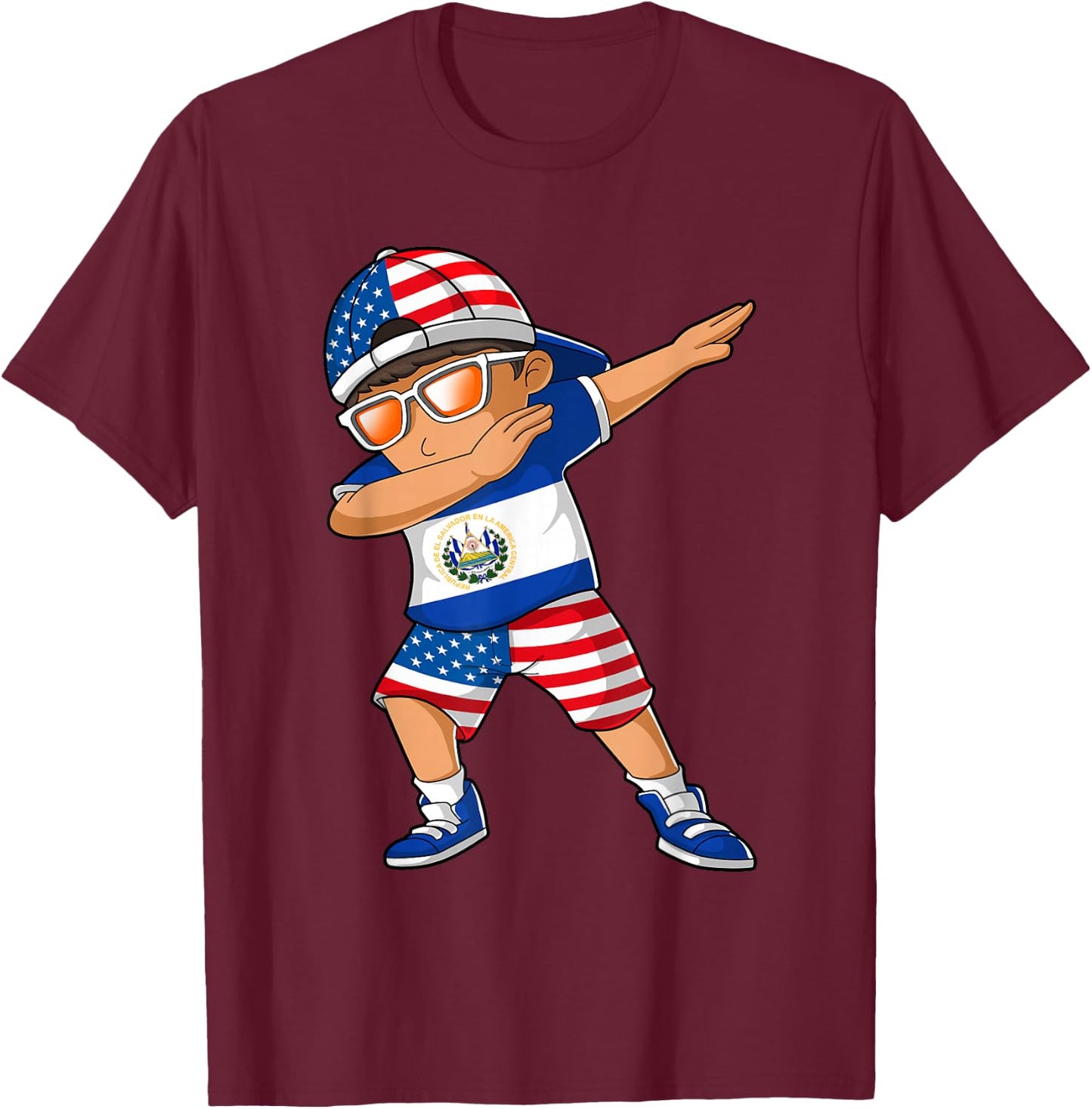 Half American Half Salvadoran Boy Kid El Salvador Flag T-Shirt - T-Shirt | Maroon