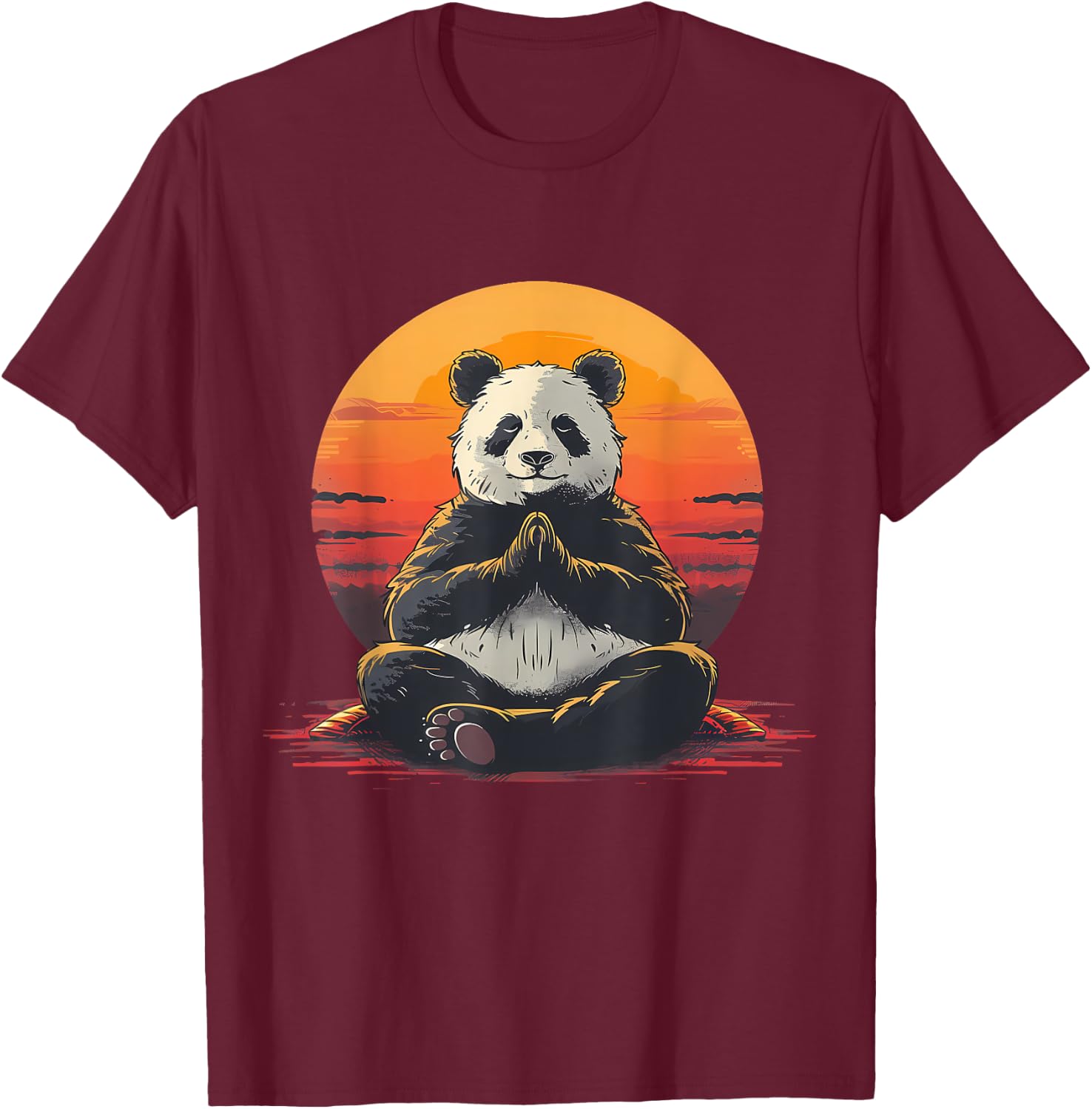 Meditation Bear Zen Buddha Hindu Buddhist Sunset Yoga T-Shirt - T-Shirt | Maroon