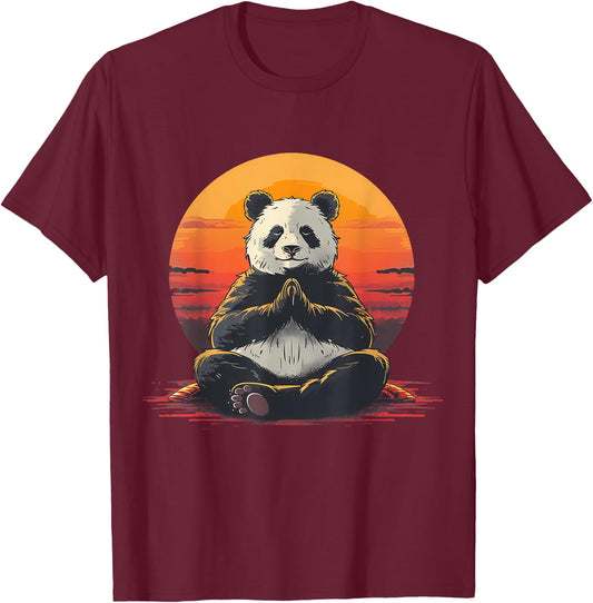 Meditation Bear Zen Buddha Hindu Buddhist Sunset Yoga T-Shirt - T-Shirt | Maroon