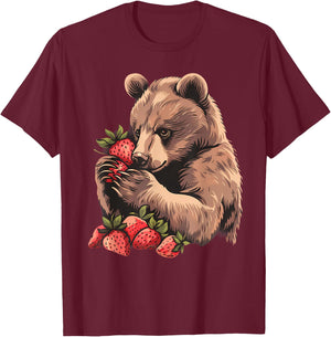 Strawberry Bear Strawberries Artwork Drawing Wildlife Motif T-Shirt - T-Shirt | Maroon