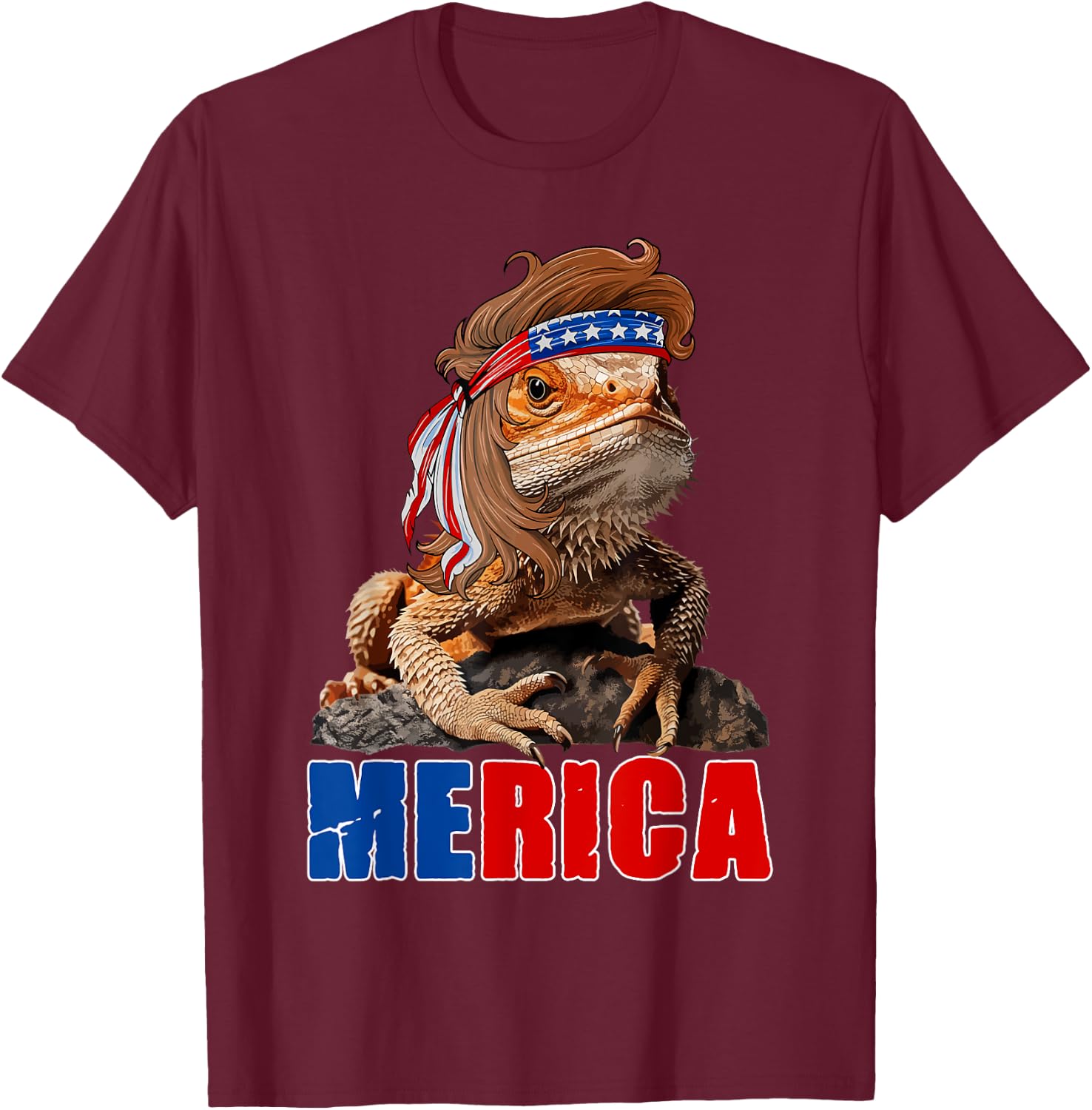 Merica Bearded Dragon USA Flag Independence Day 4th Of July Kids Men T-Shirt - T-Shirt | Maroon