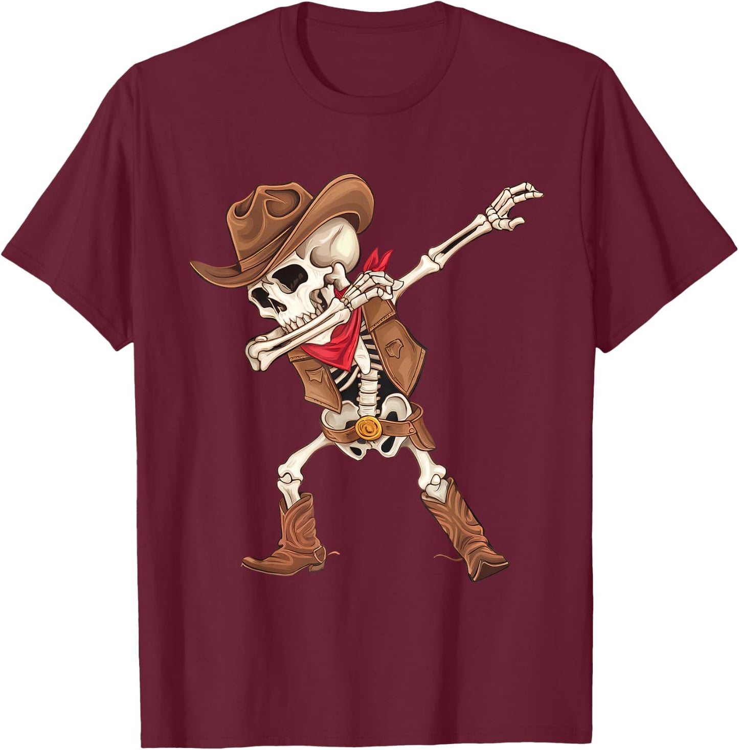 Dabbing Skeleton Cowboy Halloween Costume Boys Kids T-Shirt - T-Shirt | Maroon