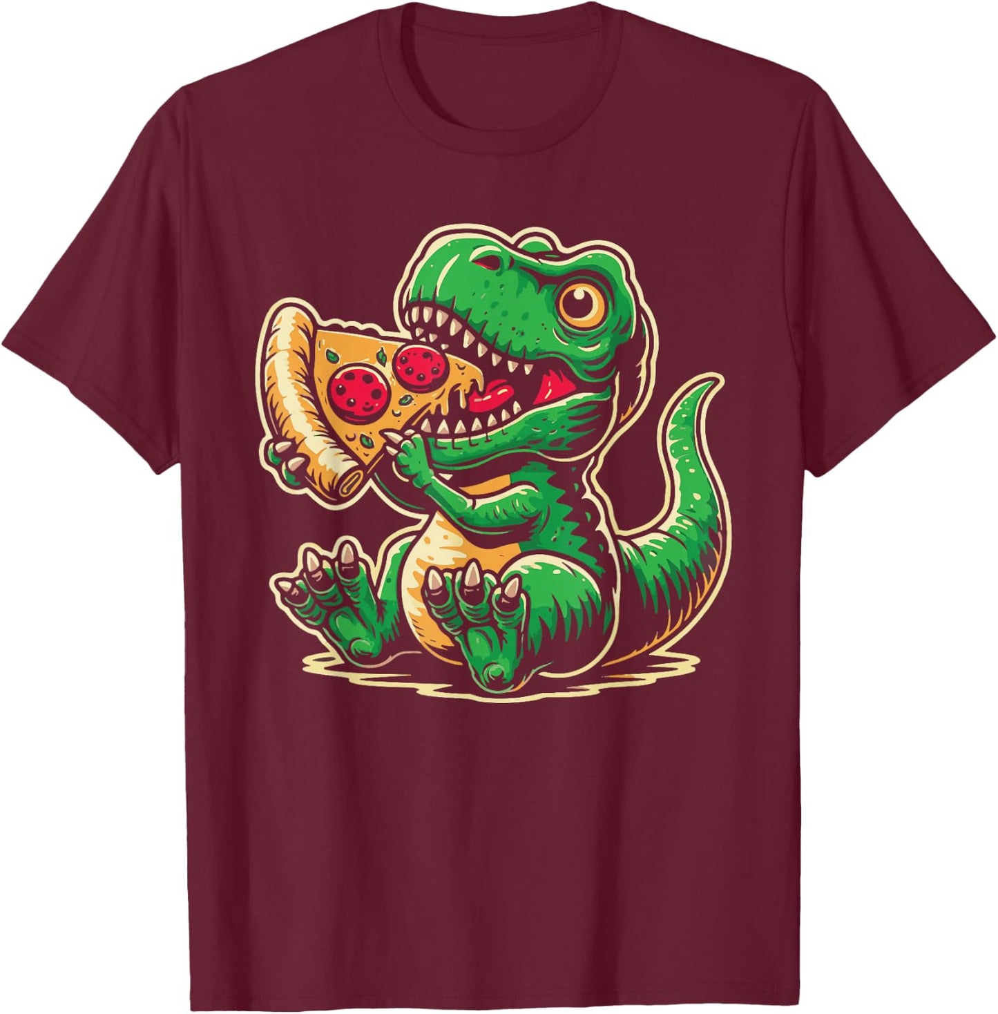 T-Rex Dinosaur Eating Pizza Funny Dino Lover T-Shirt - T-Shirt | Maroon