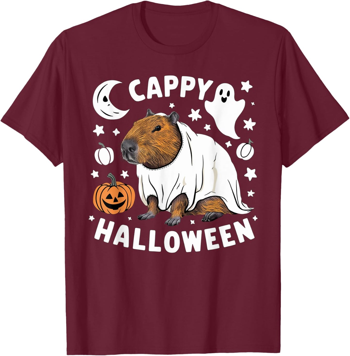 Cappy Halloween - Cute Capybara Ghost Costume T-Shirt - T-Shirt | Maroon