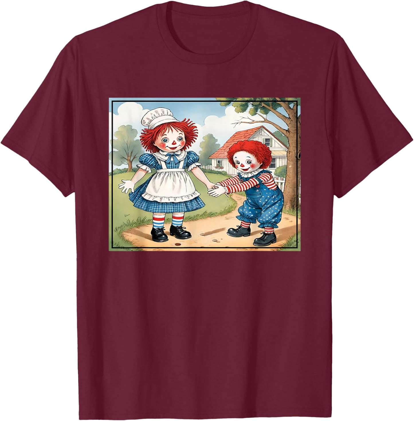 Raggedy Ann & Andy on The Farm T-Shirt - T-Shirt | Maroon