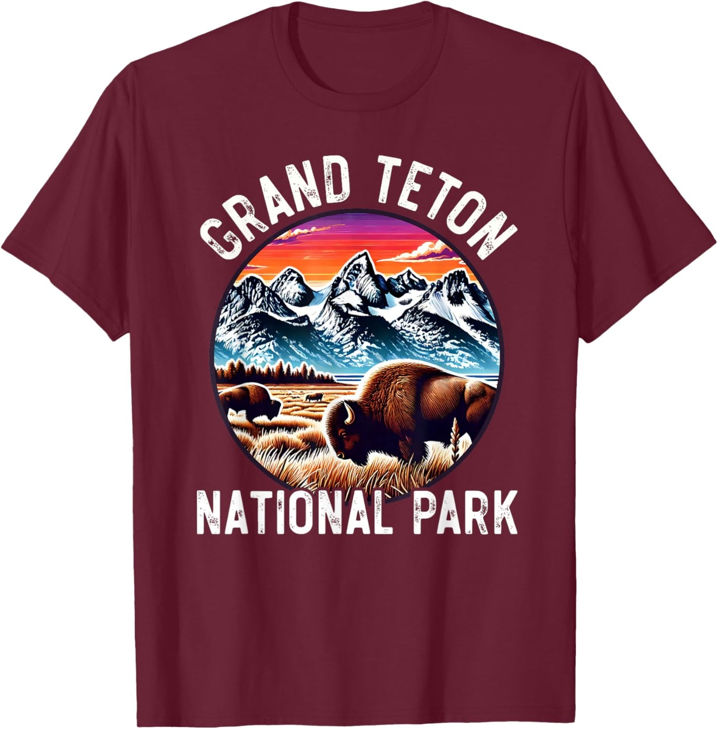 Grand Teton National Park Wyoming Hiking Adventure Bison T-Shirt - T-Shirt | Maroon