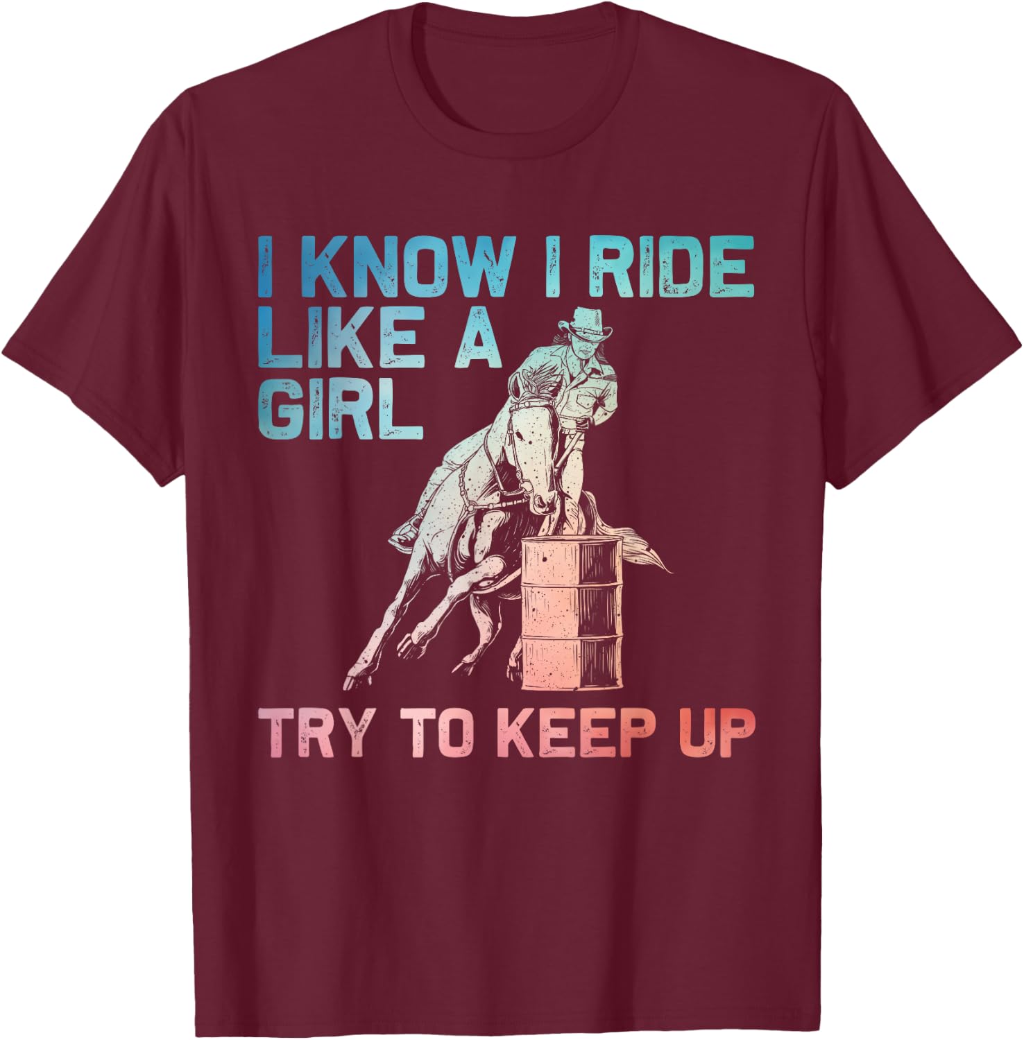 Barrel Racing Design Girls Cowgirl Barrel Racing T-Shirt - T-Shirt | Maroon