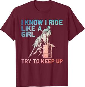 Barrel Racing Design Girls Cowgirl Barrel Racing T-Shirt - T-Shirt | Maroon