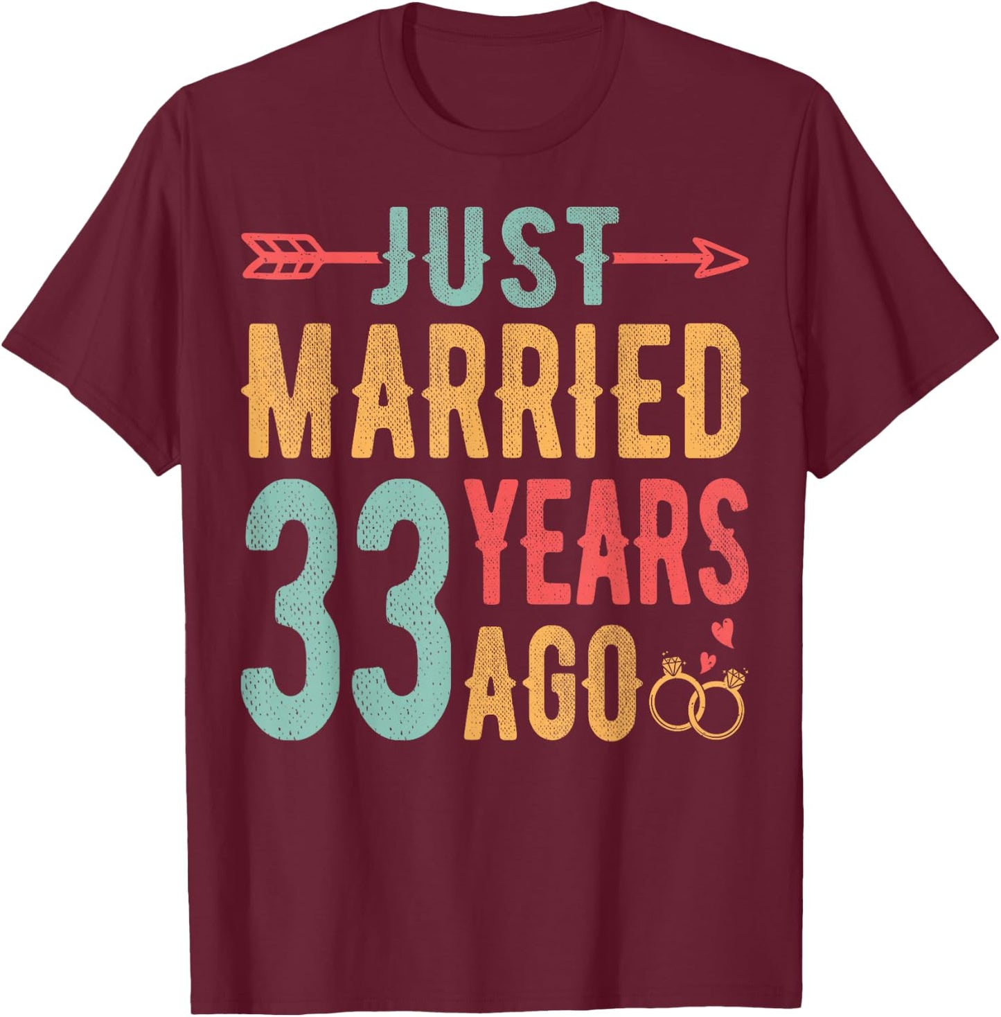 Just Married 33 Years Ago - 33th Wedding Anniversary Couple T-Shirt - T-Shirt | Maroon