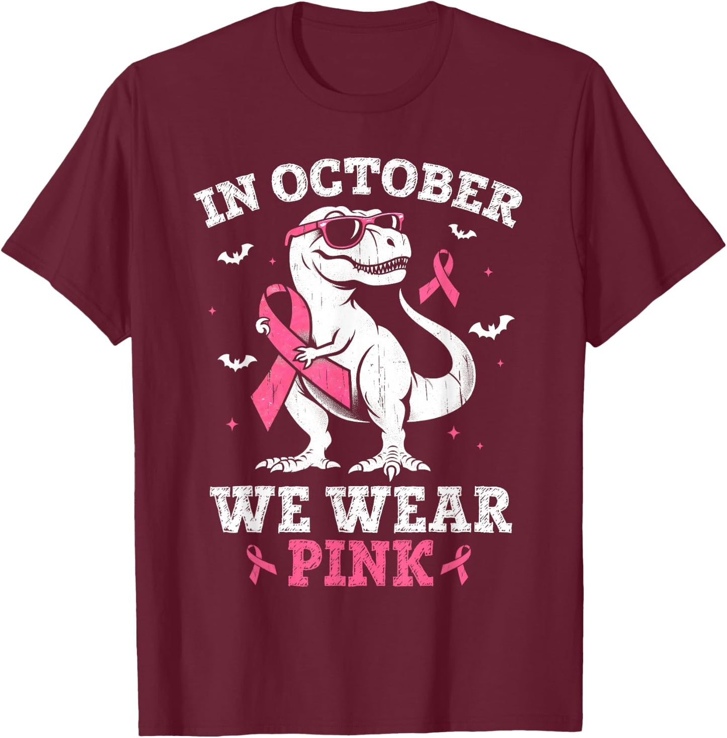 In October We Wear Pink Breast Cancer Dinosaur Boys Toddlers T-Shirt - T-Shirt | Maroon