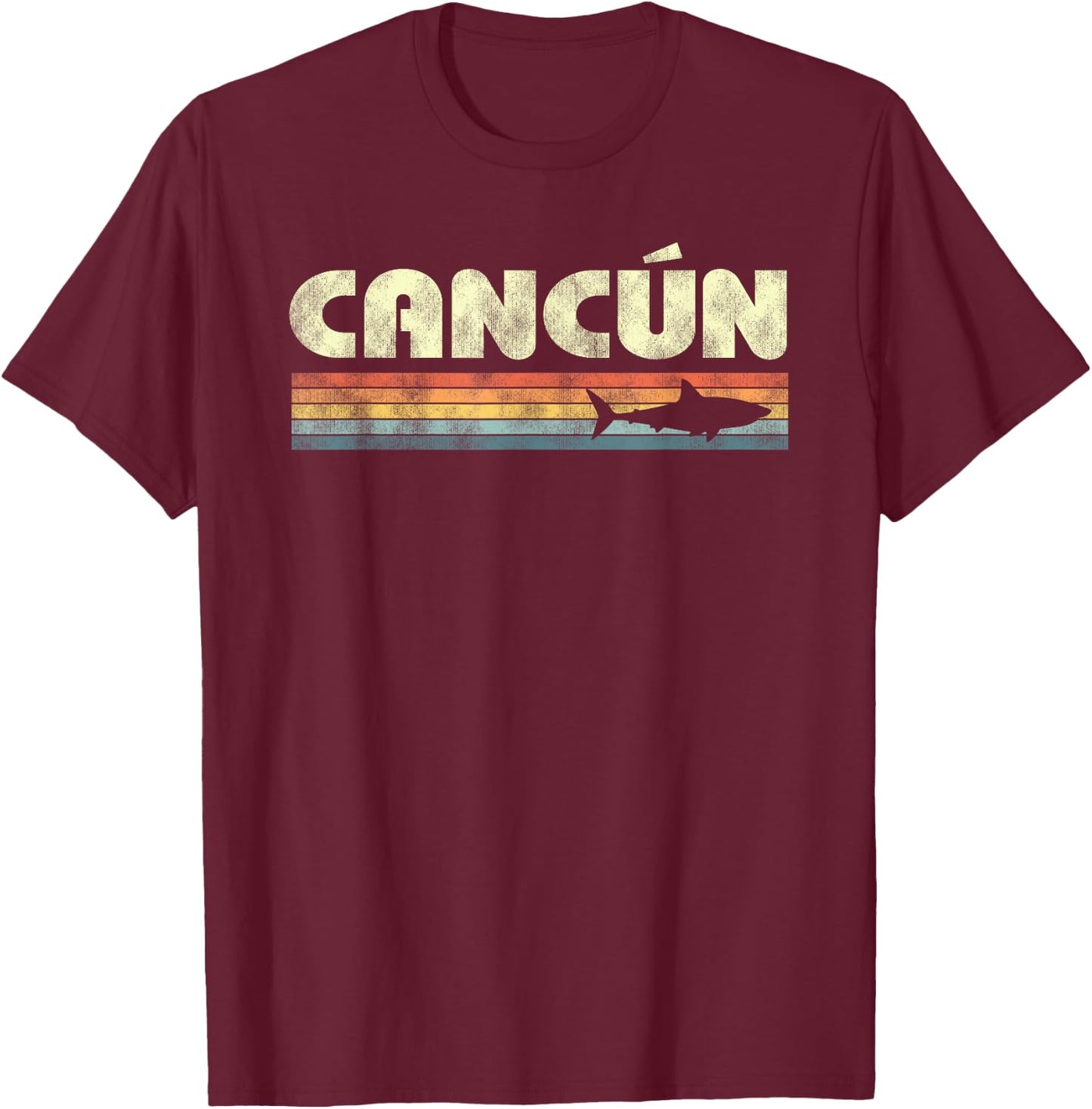 Retro Cancun Mexico Shark Souvenir Boys Girls T-Shirt - T-Shirt | Maroon
