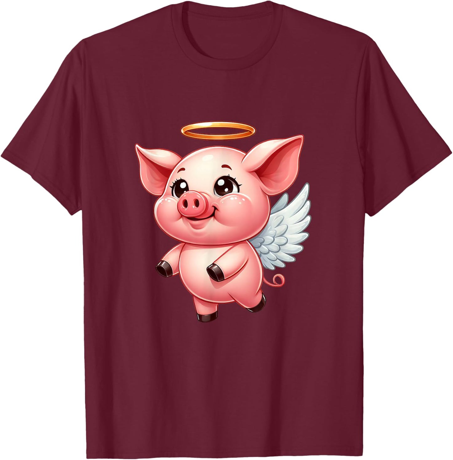 Cute Pig Angel with Wings T-Shirt - T-Shirt | Maroon