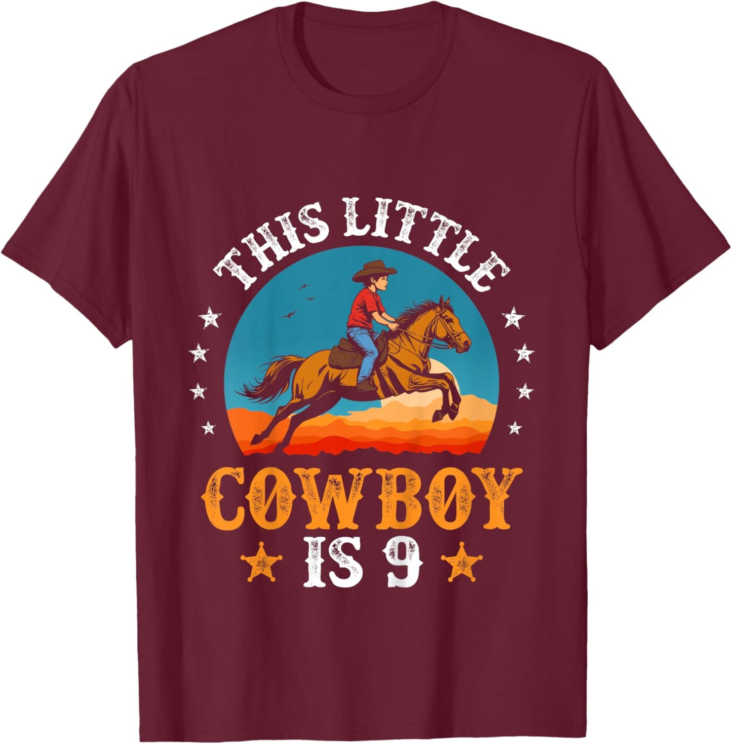 Kids Cowboy 9th Birthday Boys 9 Year Old Rodeo Horse Riding T-Shirt - T-Shirt | Maroon