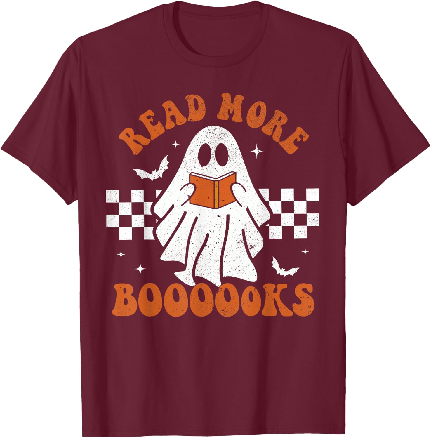 Read More Books Cute Ghost Reading Book Teacher Halloween T-Shirt - T-Shirt | Maroon