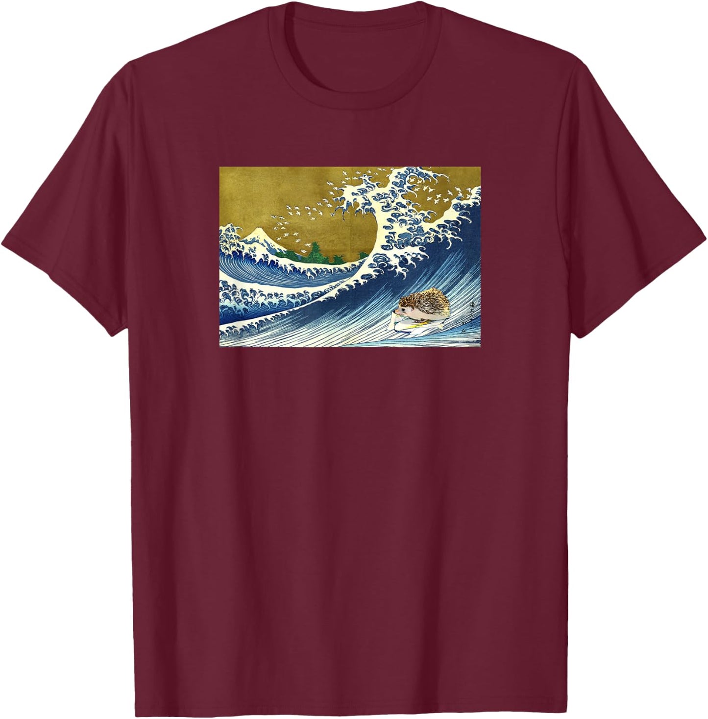 Japanese Surfing Hedgehog Art Shirt T-Shirt - T-Shirt | Maroon