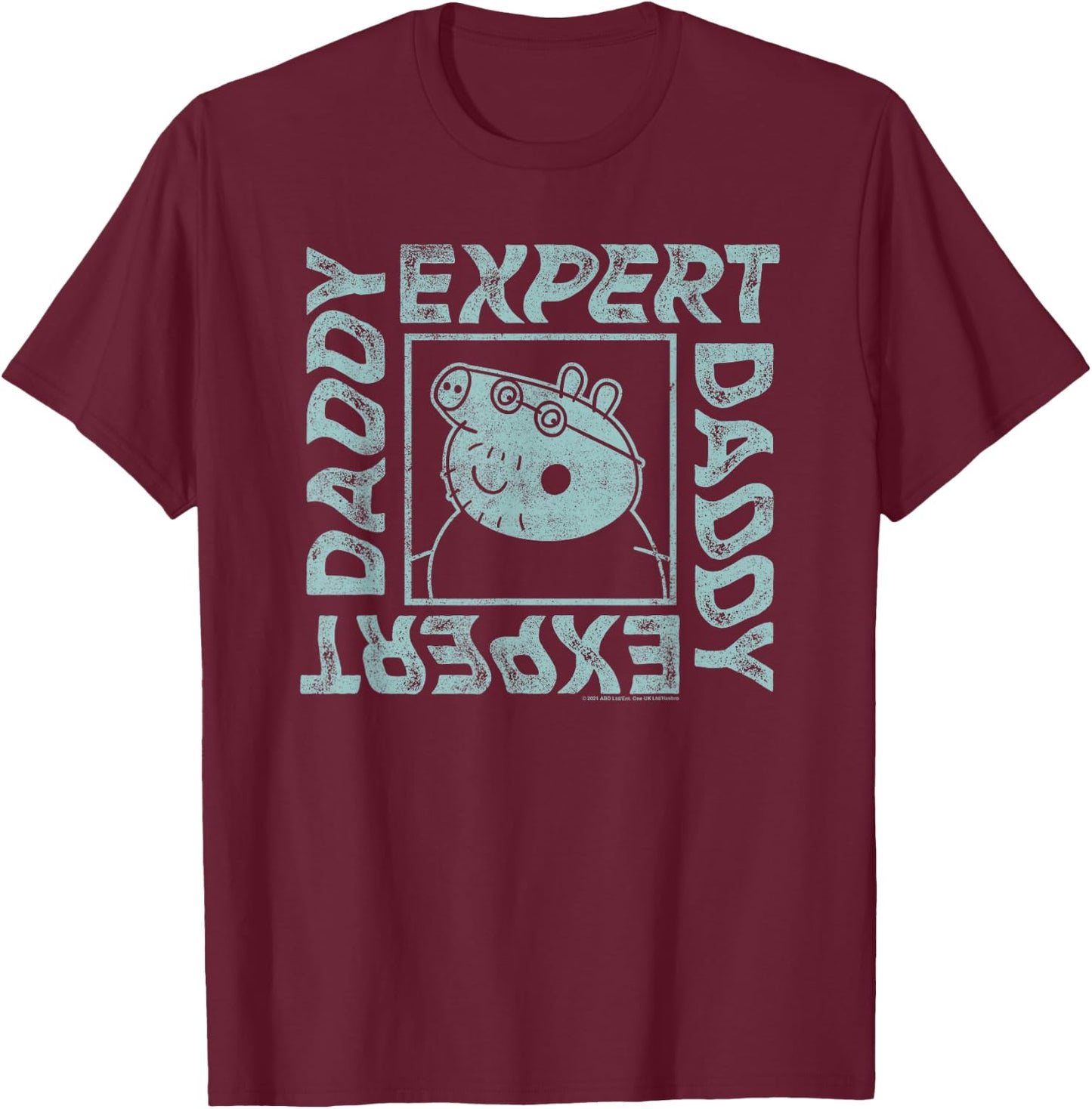 Peppa Pig Father's Day Expert Daddy Vintage Faded Box Logo T-Shirt - T-Shirt | Maroon