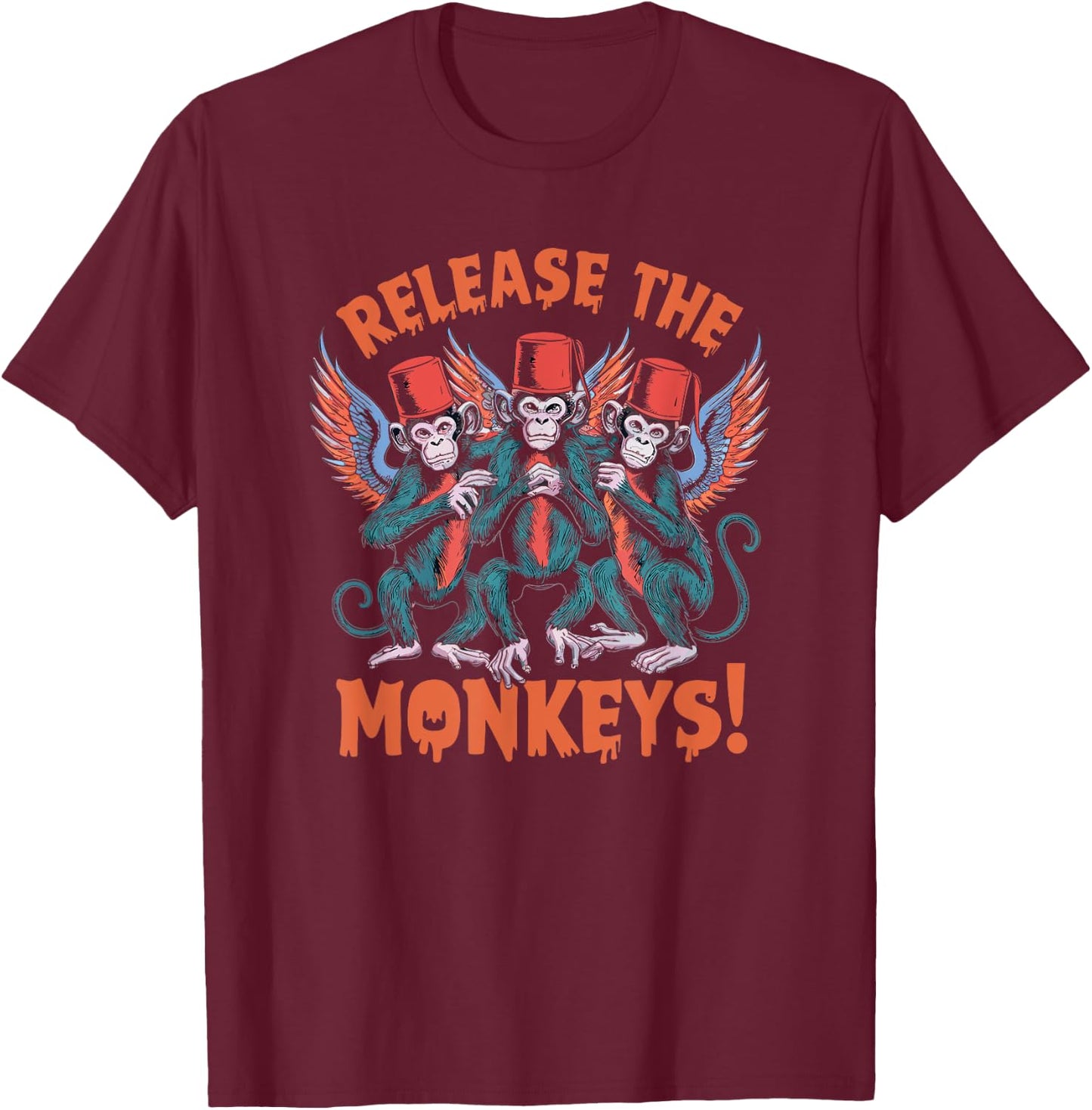Release The Monkeys, Flying Monkeys Halloween T-Shirt - T-Shirt | Maroon