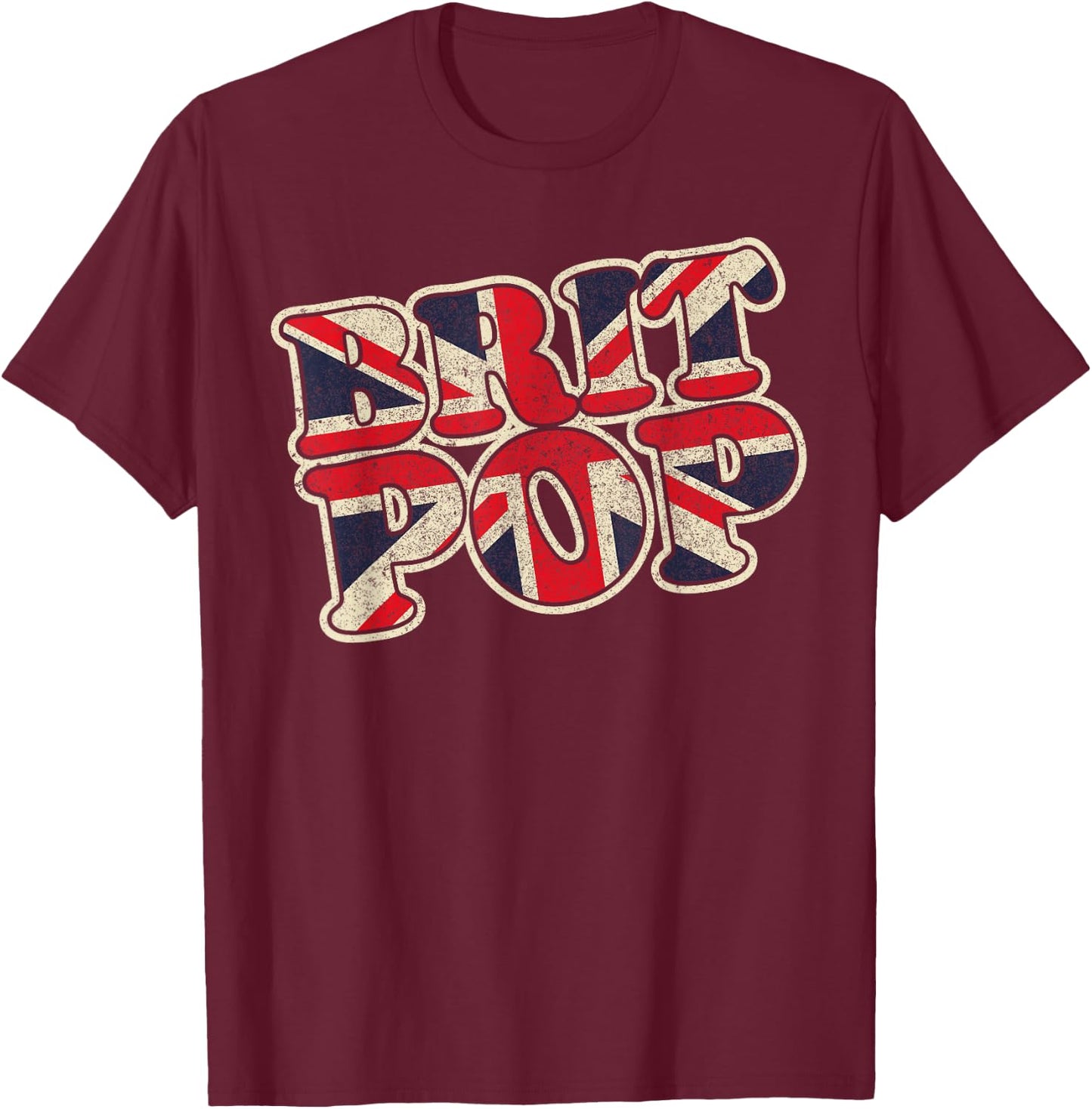 Brit Pop, Classic music scene from the 90's big vintage worn T-Shirt - T-Shirt | Maroon