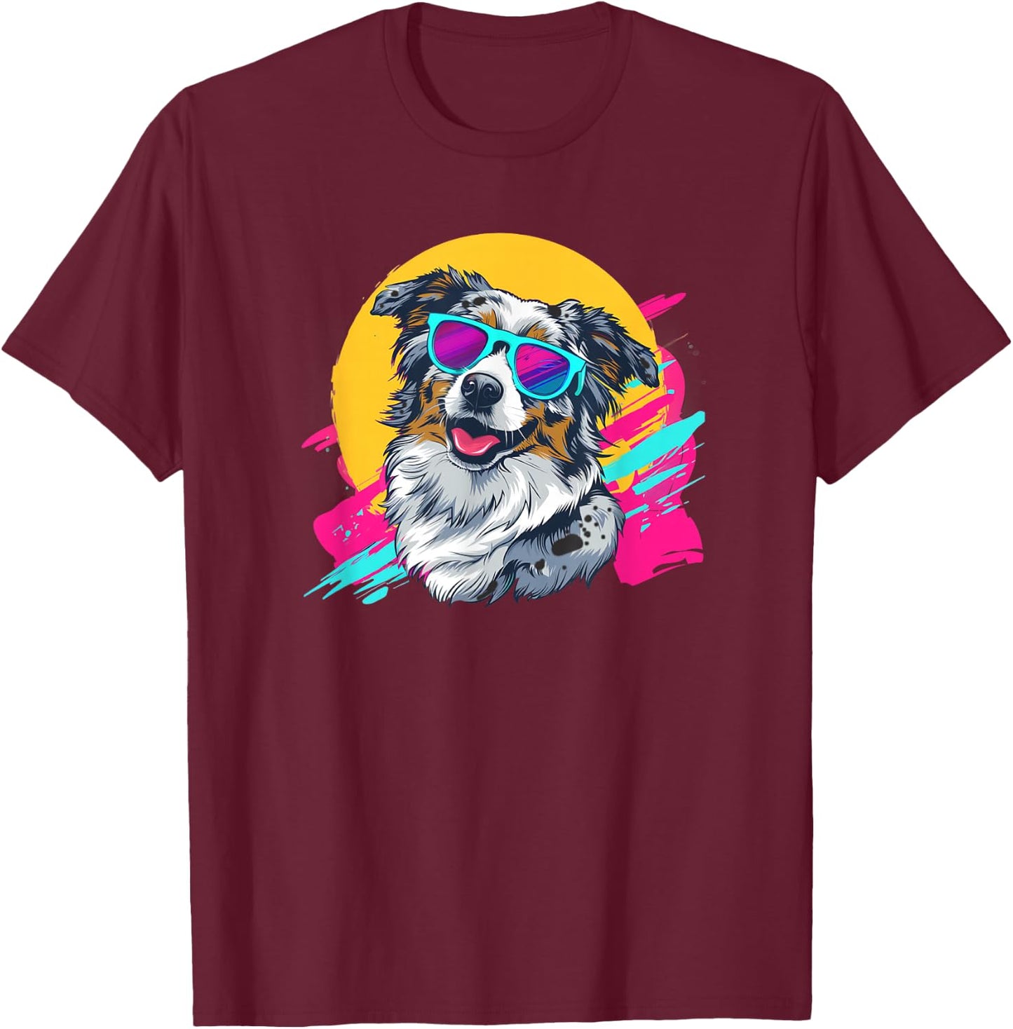 Funny Retro Vintage 80s Blue Merle Australian Shepherd Lover T-Shirt - T-Shirt | Maroon