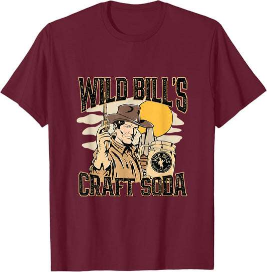 Vintage Wild West Gunslinger: Wild Bill's Classic Cowboy T-Shirt - T-Shirt | Maroon