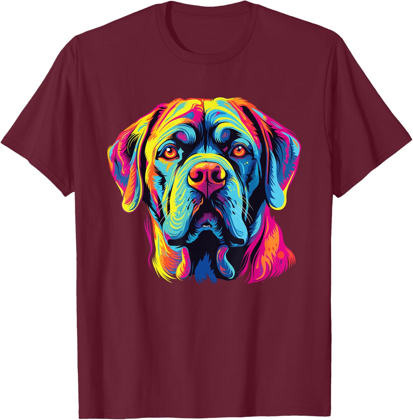 Retro Mastiff Dog -Adults Kids Multicolor Watercolor Artistic Modern Dog-Themed Small T-Shirt - T-Shirt | Maroon