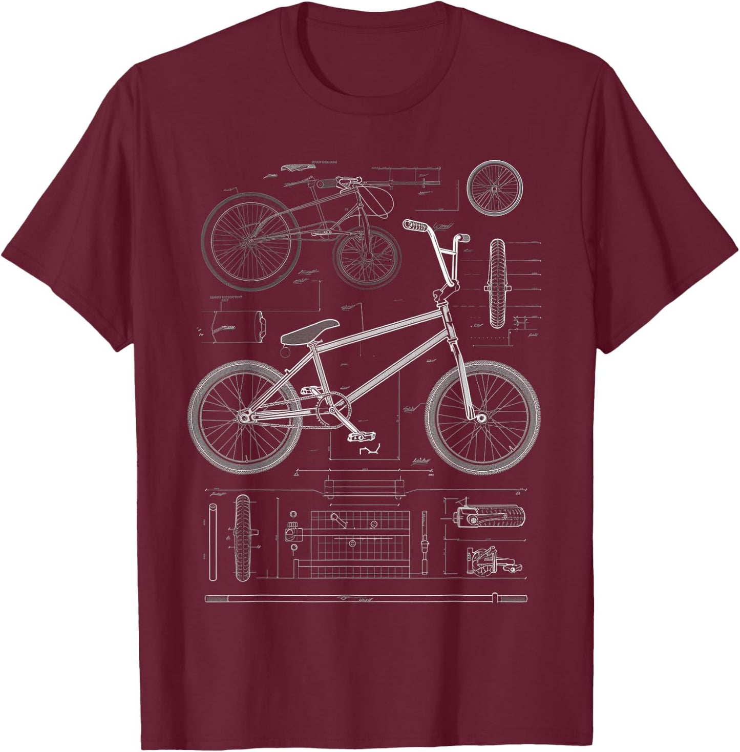 BMX Bike Blueprint T-Shirt - T-Shirt | Maroon
