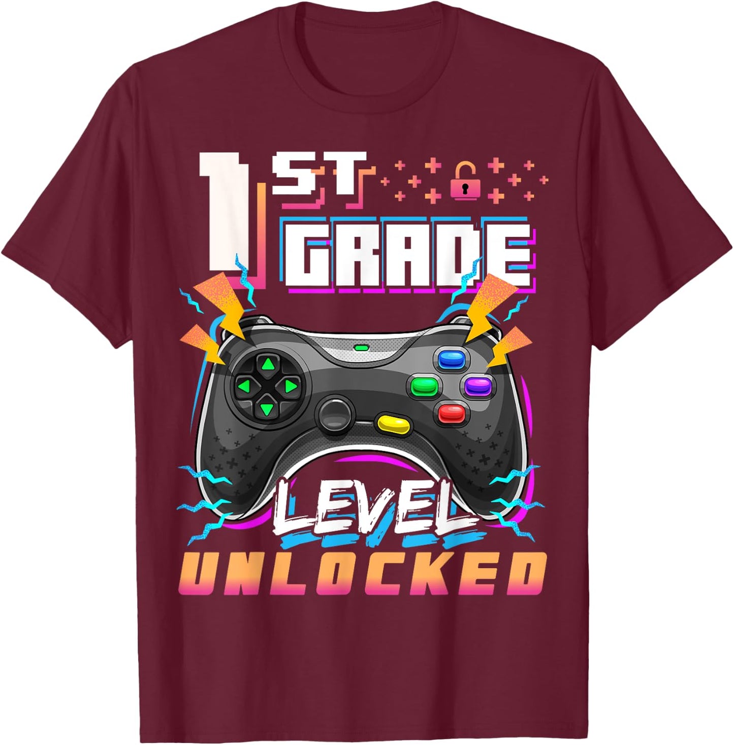 Back to School 1st Grade Boys Gamer First Day School Level T-Shirt - T-Shirt | Maroon
