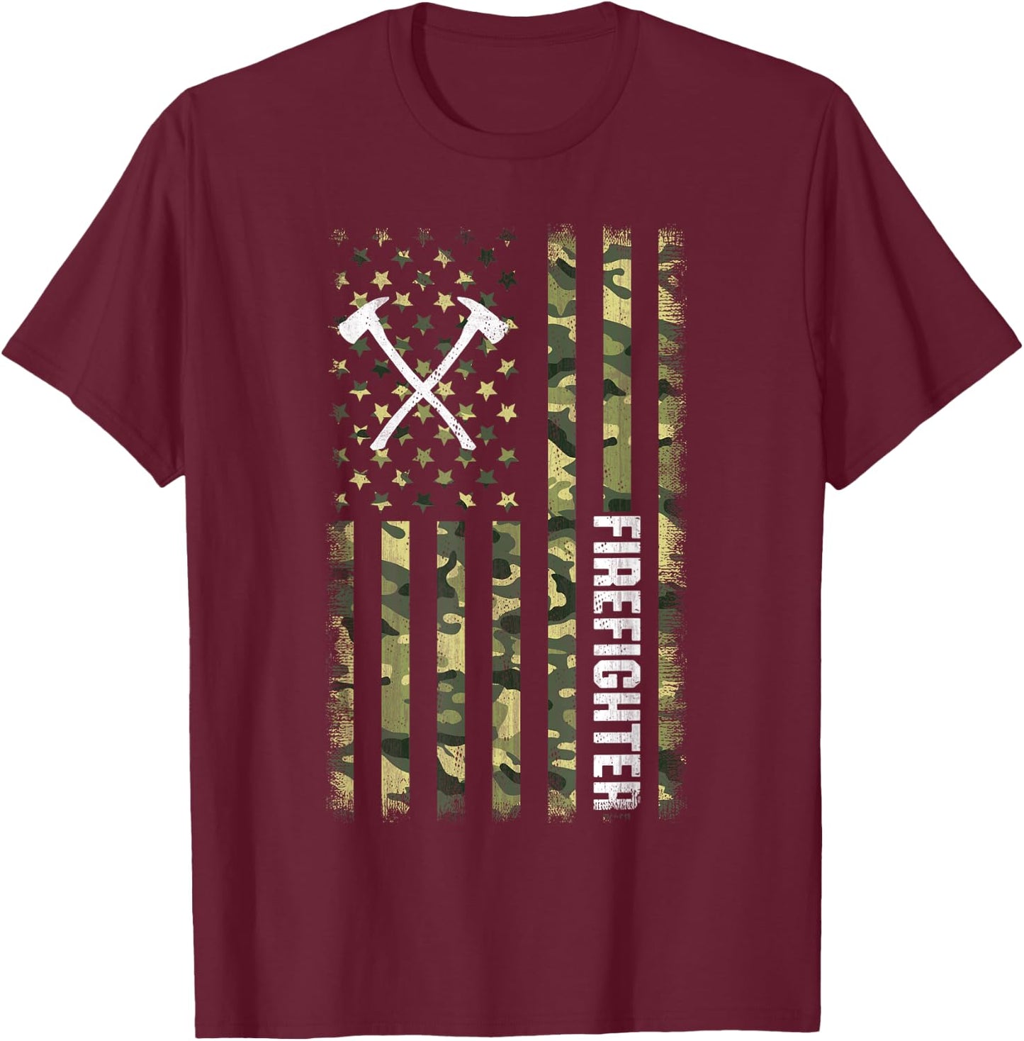 Camo American Flag USA Camouflage Patriotic Firefighter T-Shirt - T-Shirt | Maroon