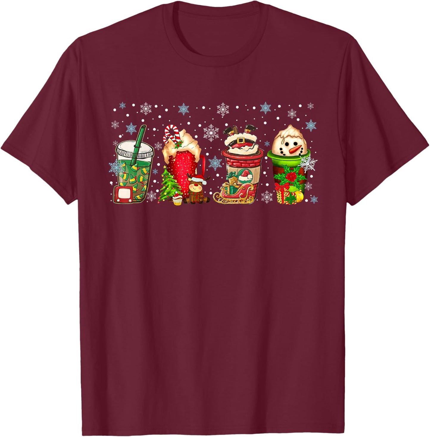 2025 Christmas Coffee Funny Christmas Santa Snowmen T-Shirt - T-Shirt | Maroon