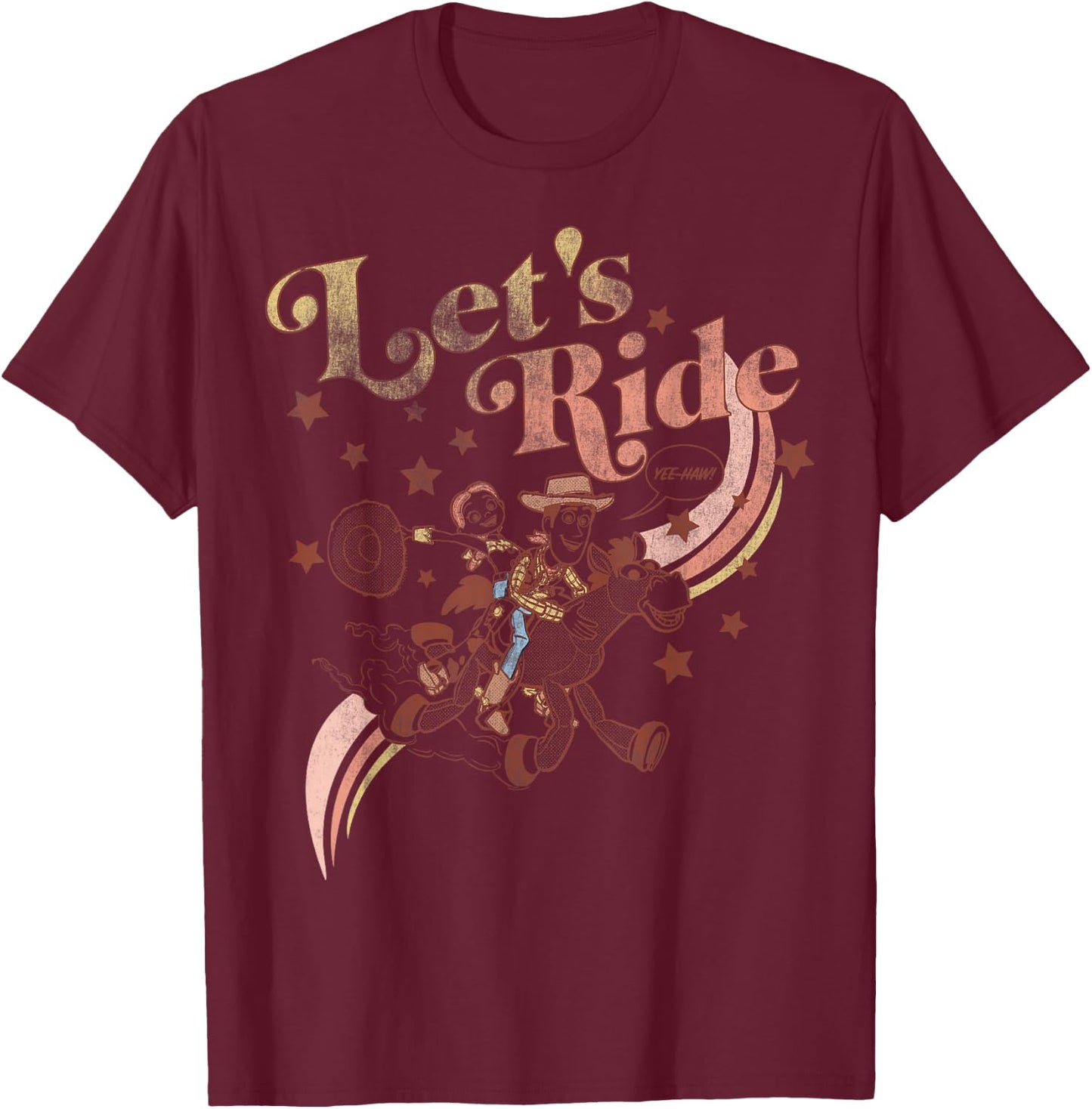 Disney Pixar Toy Story Jessie & Woody Let's Ride Gradient T-Shirt - T-Shirt | Maroon