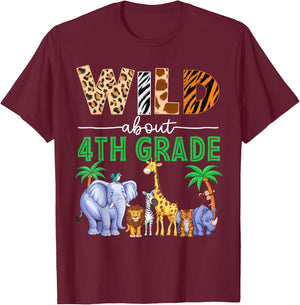 Wild About 4th Grade Teacher Student Fourth Grade Zoo Safari T-Shirt - T-Shirt | Maroon