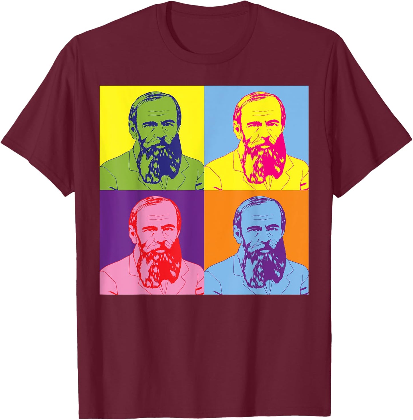 Russian Writer Pop Art Fyodor Dostoevsky T-Shirt - T-Shirt | Maroon