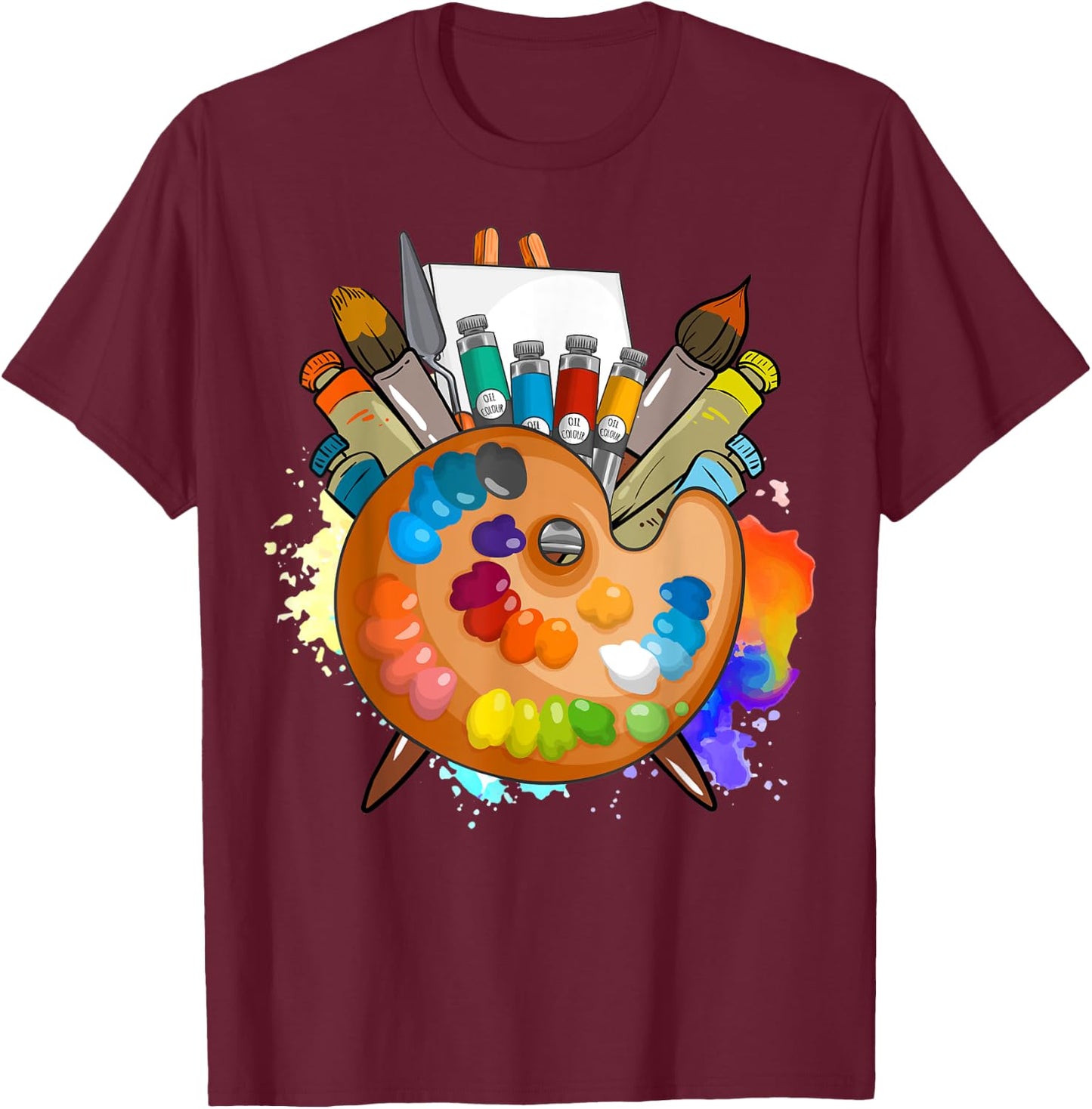 Art Supplies Painters Palette Paints Brushes Easel Painting T-Shirt - T-Shirt | Maroon