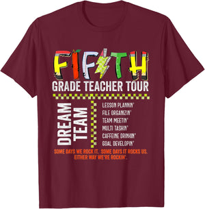 Fifth Grade Dream Team Rocks Back To School Teacher Tour Women Kids T-Shirt - T-Shirt | Maroon