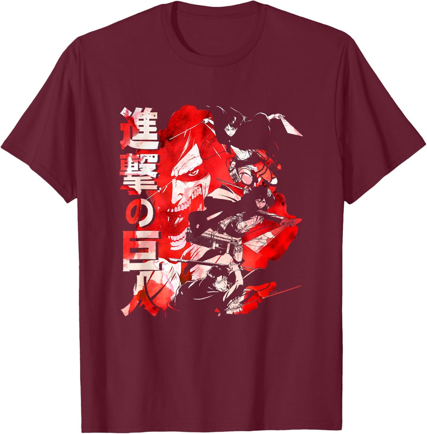 Attack on Titan Season 2 Watercolor Collage Anime T-Shirt - T-Shirt | Maroon