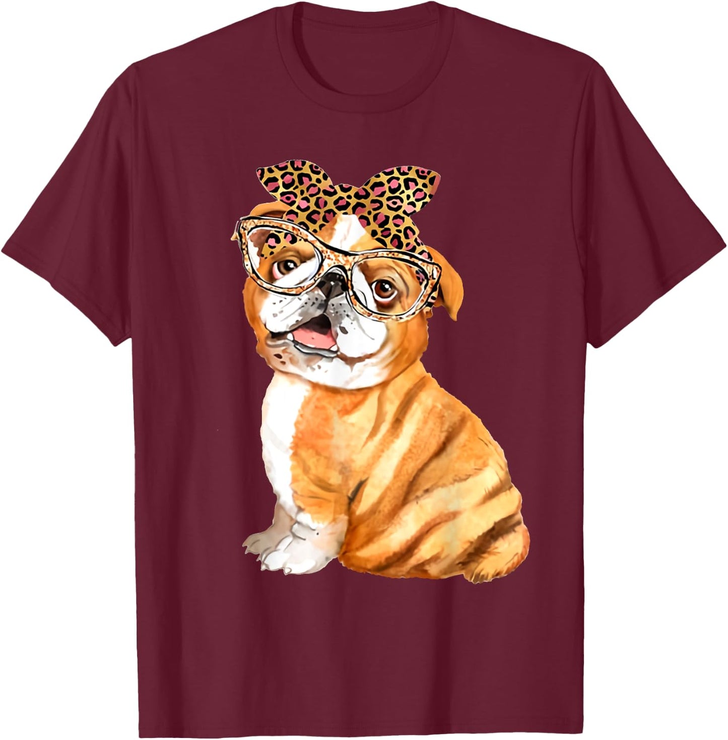 English Bulldog, Dog Dad Mom Gifts, Nerdy Glasses Bulldog Men Women Girls Kids T-Shirt - T-Shirt | Maroon