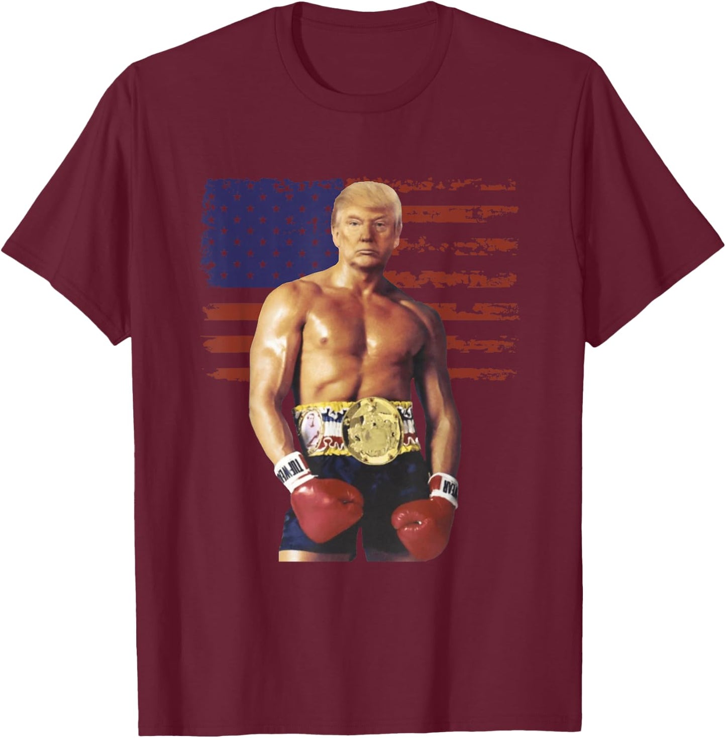 Funny Trump Rocky Boxing Meme Boxer US Flag Patriot T-Shirt - T-Shirt | Maroon