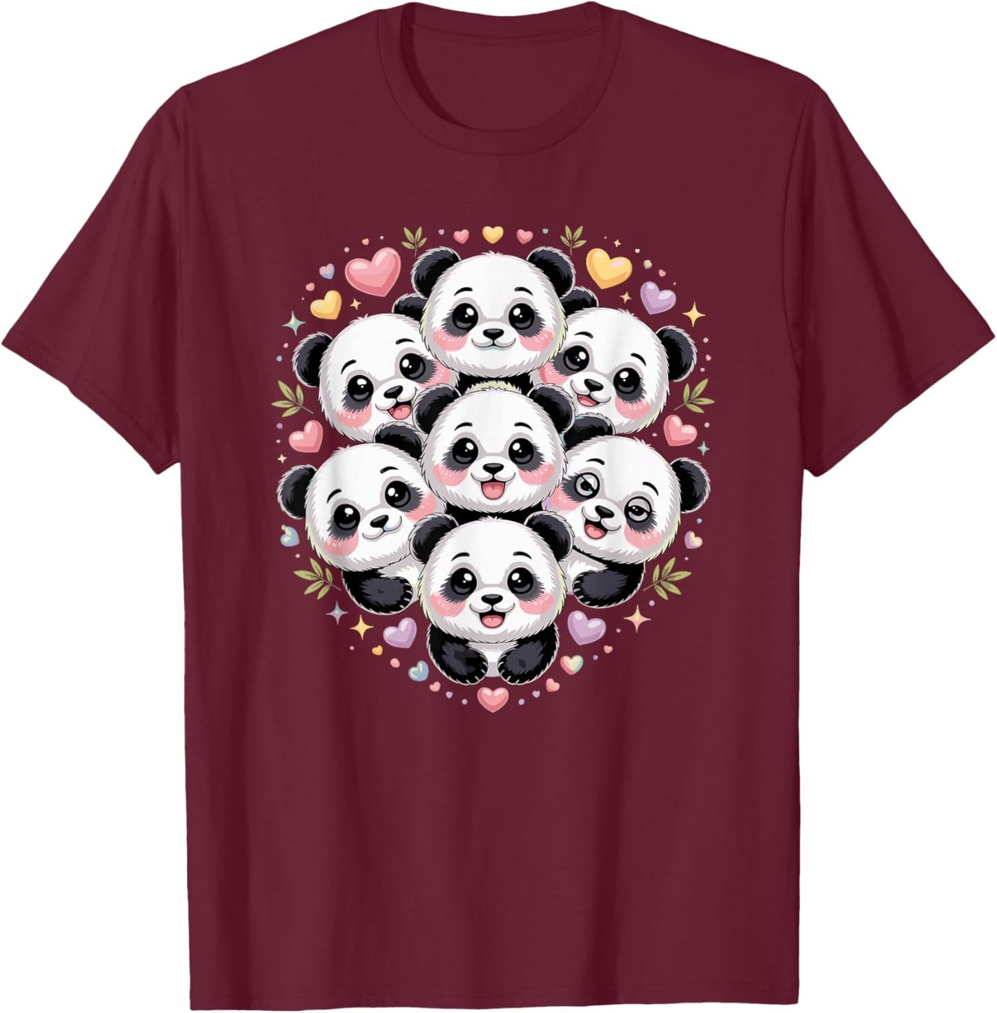 Kawaii Panda Bear Pandas T-Shirt - T-Shirt | Maroon