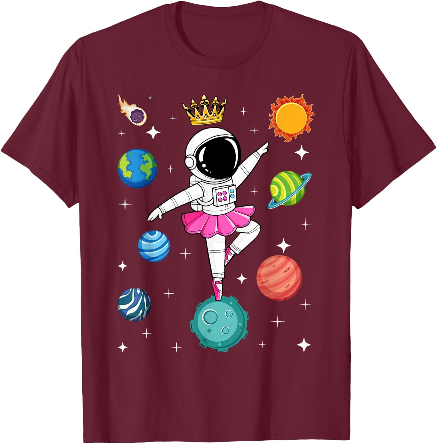 Ballerina Girl Space Astronaut T-Shirt - T-Shirt | Maroon