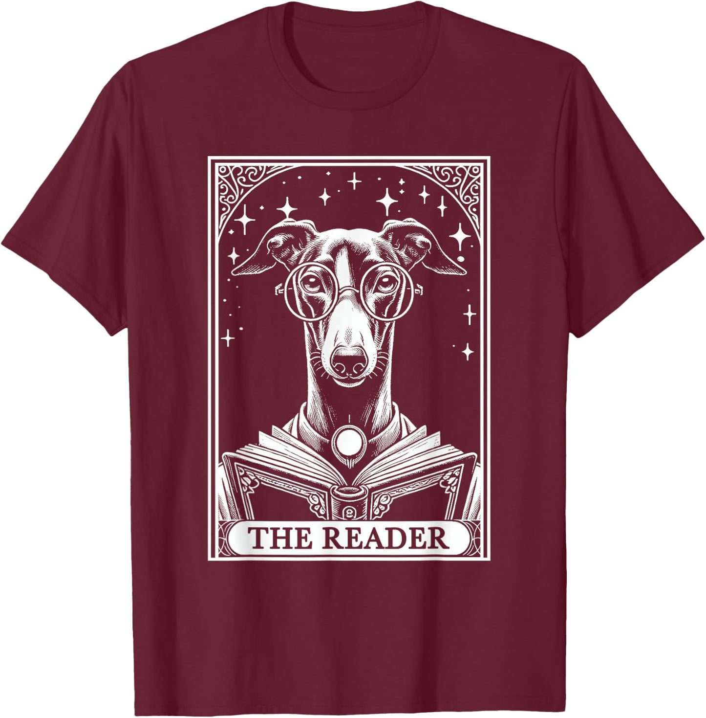 Tarot Card Vintage Greyhound Iggy Dog Book Lover The Reader Men Women Kids T-Shirt - T-Shirt | Maroon