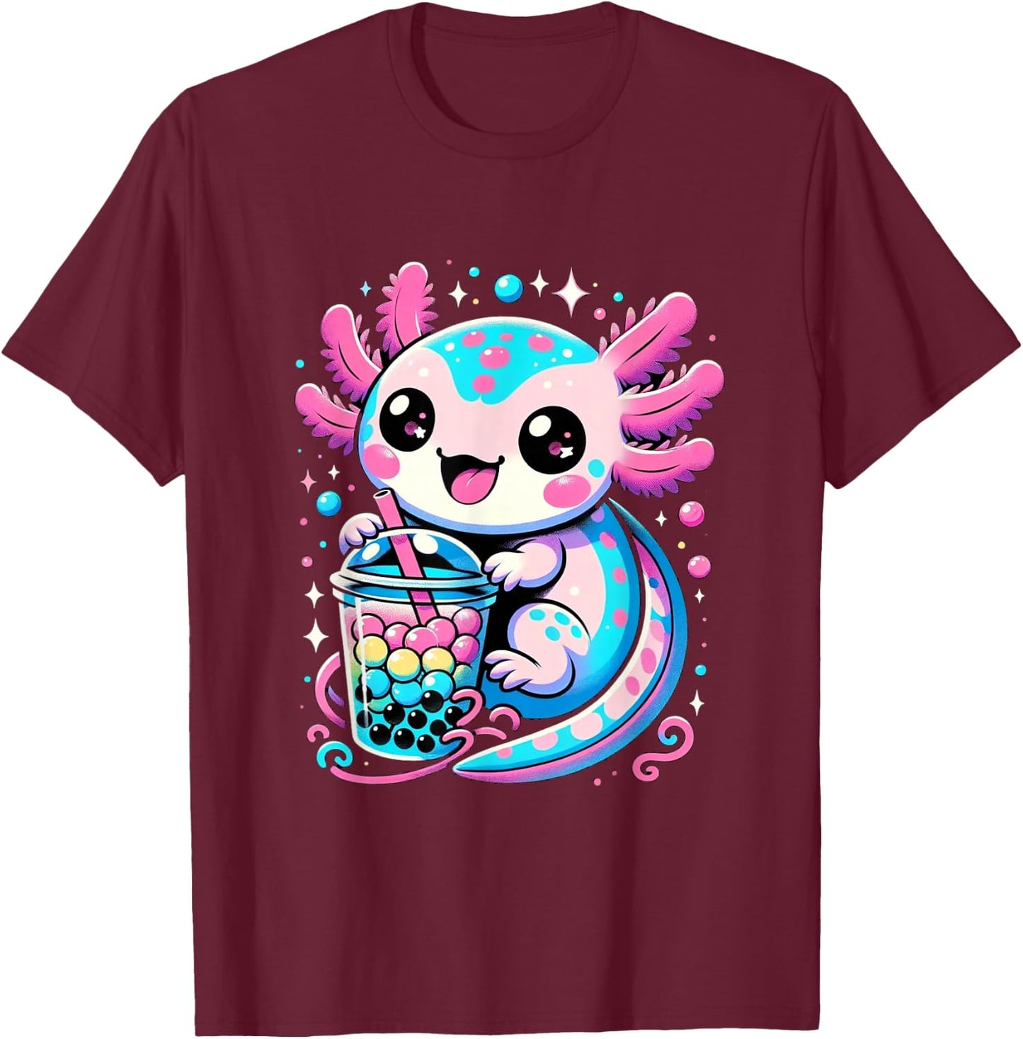 Axolotl Boba Tea Kawaii Neko Japanese Bubble Tea for Girls T-Shirt - T-Shirt | Maroon