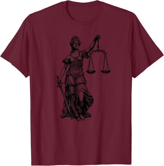 Lady Justice Greek Goddess Themis Law Lawyer , Small, Grey T-Shirt - T-Shirt | Maroon