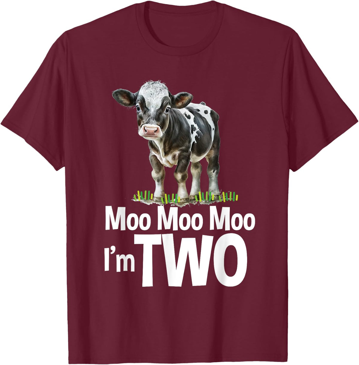 Moo Moo I'm Two 2nd Birthday Funny Cute Cow Sounds Toddler T-Shirt - T-Shirt | Maroon