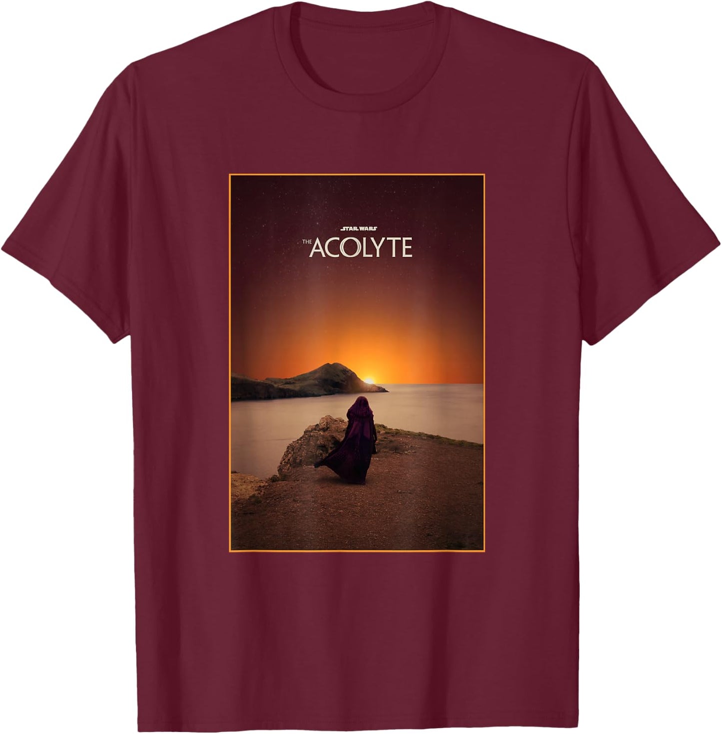 Star Wars The Acolyte Fading Sunset Landscape Title Poster T-Shirt - T-Shirt | Maroon