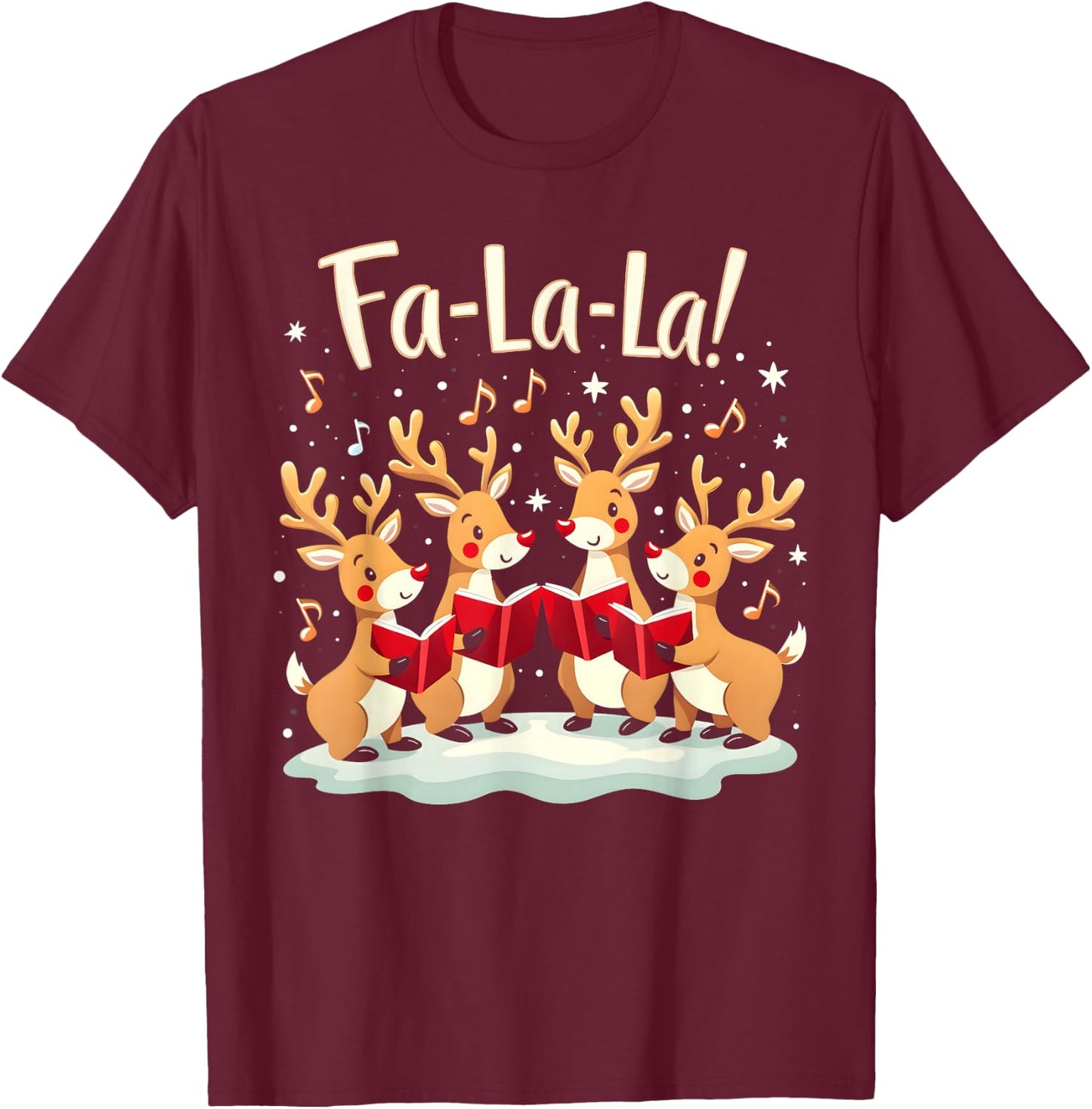 Fa-La-La Reindeer Christmas Caroling Festive Holiday T-Shirt - T-Shirt | Maroon