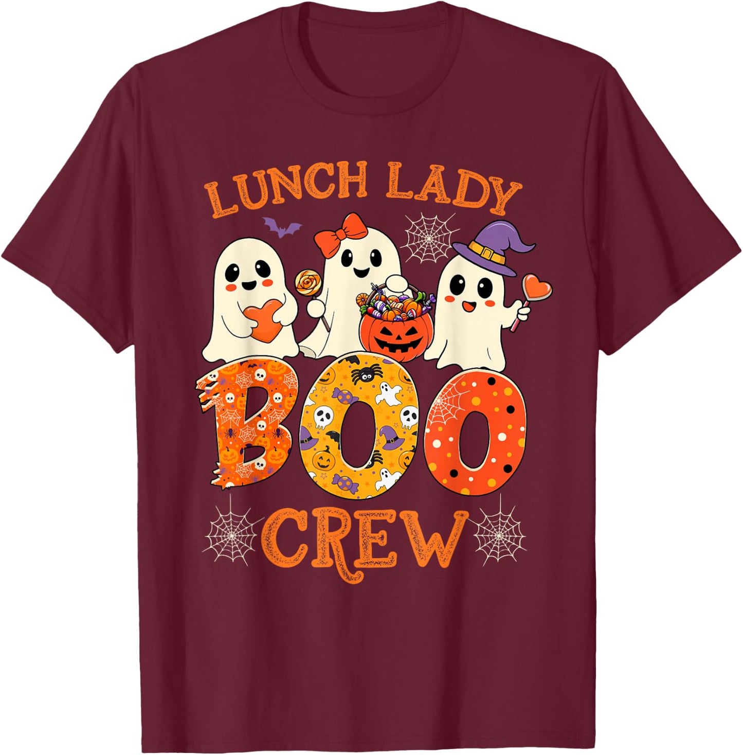 Lunch Lady Boo Crew Funny Halloween Spooky Costume Women T-Shirt - T-Shirt | Maroon
