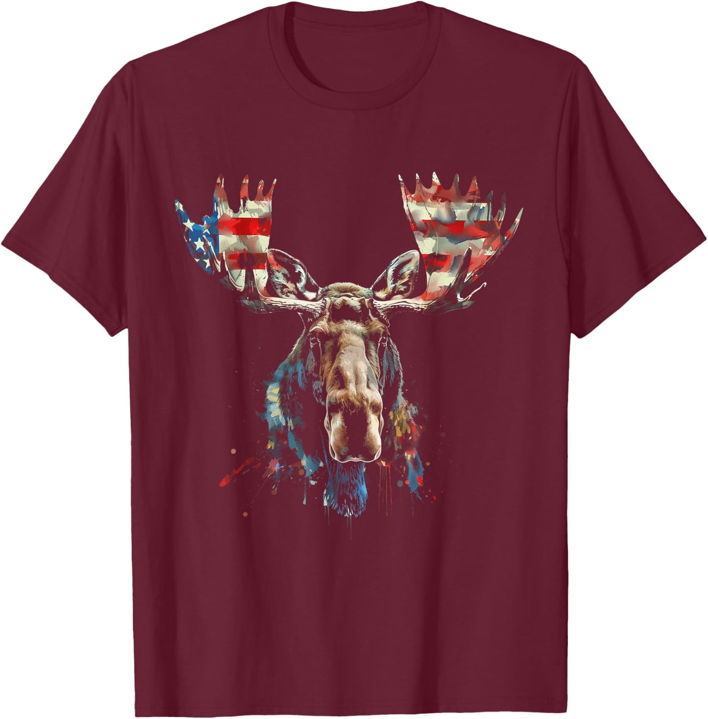 Moose American Flag USA Nature Patriotic Moose Lover Kids Men T-Shirt - T-Shirt | Maroon